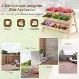 NNECW 3-Tier Wooden Raised Garden Bed with Side Hooks & Storage Shelf for Plants