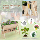 NNECW 3-Tier Wooden Raised Garden Bed with Side Hooks & Storage Shelf for Plants