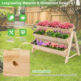 NNECW 3-Tier Wooden Raised Garden Bed with Side Hooks & Storage Shelf for Plants