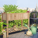 NNECW Wooden Raised Garden Bed with Bottom Shelf & Bed Liner for Plants
