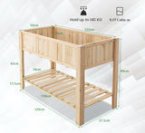 NNECW Wooden Raised Garden Bed with Bottom Shelf & Bed Liner for Plants
