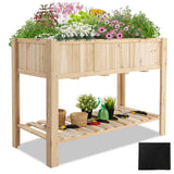 NNECW Wooden Raised Garden Bed with Bottom Shelf & Bed Liner for Plants