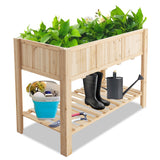 NNECW Wooden Raised Garden Bed with Bottom Shelf & Bed Liner for Plants