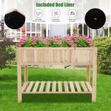 NNECW Wooden Raised Garden Bed with Bottom Shelf & Bed Liner for Plants