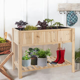 NNECW Wooden Raised Garden Bed with Bottom Shelf & Bed Liner for Plants