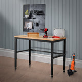 NNECW Solid Oak Wood Worktable with Adjustable Height for Garage
