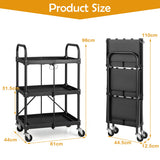 NNECW 3-Tier Folding Trolley Cart with Universal Wheels and Handrails for Home/Office/Kitchen
