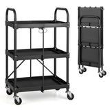 NNECW 3-Tier Folding Trolley Cart with Universal Wheels and Handrails for Home/Office/Kitchen