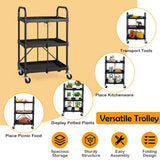 NNECW 3-Tier Folding Trolley Cart with Universal Wheels and Handrails for Home/Office/Kitchen