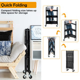 NNECW 3-Tier Folding Trolley Cart with Universal Wheels and Handrails for Home/Office/Kitchen