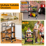 NNECW 3-Tier Folding Trolley Cart with Universal Wheels and Handrails for Home/Office/Kitchen