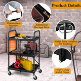 NNECW 3-Tier Folding Trolley Cart with Universal Wheels and Handrails for Home/Office/Kitchen