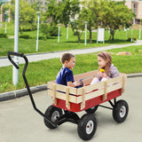 NNECW All Terrain Outdoor Steel Wagon with Wood Railing Panels for Backyard