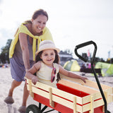NNECW All Terrain Outdoor Steel Wagon with Wood Railing Panels for Backyard