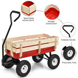NNECW All Terrain Outdoor Steel Wagon with Wood Railing Panels for Backyard