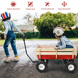 NNECW All Terrain Outdoor Steel Wagon with Wood Railing Panels for Backyard
