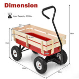 NNECW All Terrain Outdoor Steel Wagon with Wood Railing Panels for Backyard