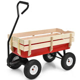 NNECW All Terrain Outdoor Steel Wagon with Wood Railing Panels for Backyard
