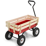 NNECW All Terrain Outdoor Steel Wagon with Wood Railing Panels for Backyard