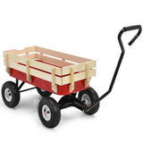 NNECW All Terrain Outdoor Steel Wagon with Wood Railing Panels for Backyard