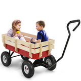 NNECW All Terrain Outdoor Steel Wagon with Wood Railing Panels for Backyard