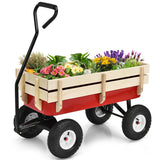 NNECW All Terrain Outdoor Steel Wagon with Wood Railing Panels for Backyard