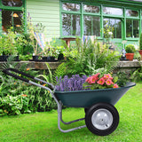 NNECW 2 Tire Wheelbarrow Garden Dolly Utility Cart with14 inch Pneumatic Tires-Green