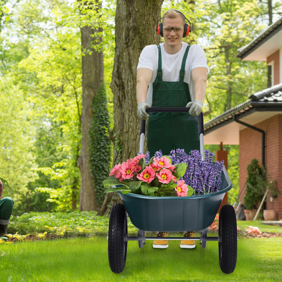 NNECW 2 Tire Wheelbarrow Garden Dolly Utility Cart with14 inch Pneumatic Tires-Green