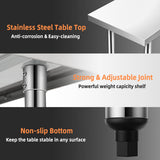 NNECW 91.5 x 61CM Stainless Kitchen Work Table with Height Adjustable Shelf & Feet
