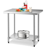 NNECW 91.5 x 61CM Stainless Kitchen Work Table with Height Adjustable Shelf & Feet