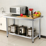 NNECW 91.5 x 61CM Stainless Kitchen Work Table with Height Adjustable Shelf & Feet