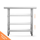 NNECW 91.5 x 61CM Stainless Kitchen Work Table with Height Adjustable Shelf & Feet