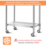 NNECW 91.5 x 61CM Stainless Kitchen Work Table with Height Adjustable Shelf & Feet