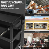 NNECW 3-Tray Rolling Utility Cart with Drawer and Wheels for Garage and Warehouse-Black