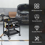 NNECW 3-Tray Rolling Utility Cart with Drawer and Wheels for Garage and Warehouse-Black