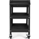 NNECW 3-Tray Rolling Utility Cart with Drawer and Wheels for Garage and Warehouse-Black