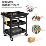 NNECW 3-Tray Rolling Utility Cart with Drawer and Wheels for Garage and Warehouse-Black