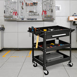 NNECW 3-Tray Rolling Utility Cart with Drawer and Wheels for Garage and Warehouse-Black