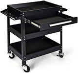 NNECW 3-Tray Rolling Utility Cart with Drawer and Wheels for Garage and Warehouse-Black