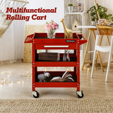 NNECW 3-Tray Rolling Utility Cart with Drawer and Wheels for Garage and Warehouse-Red