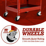 NNECW 3-Tray Rolling Utility Cart with Drawer and Wheels for Garage and Warehouse-Red