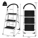 NNECW Folding 3 Steps Iron Stepladder with Platform & Handrail
