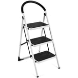 NNECW Folding 3 Steps Iron Stepladder with Platform & Handrail