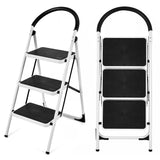 NNECW Folding 3 Steps Iron Stepladder with Platform & Handrail