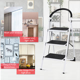 NNECW Folding 3 Steps Iron Stepladder with Platform & Handrail