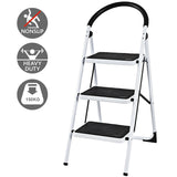 NNECW Folding 3 Steps Iron Stepladder with Platform & Handrail