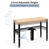 NNECW 134cm Solid Oak Wood Worktable with Adjustable Height for Garage