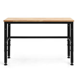 NNECW 134cm Solid Oak Wood Worktable with Adjustable Height for Garage