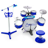 NNECW Kids Drum Keyboard Set with Stool &amp Microphone Stand-Blue