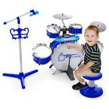 NNECW Kids Drum Keyboard Set with Stool &amp Microphone Stand-Blue